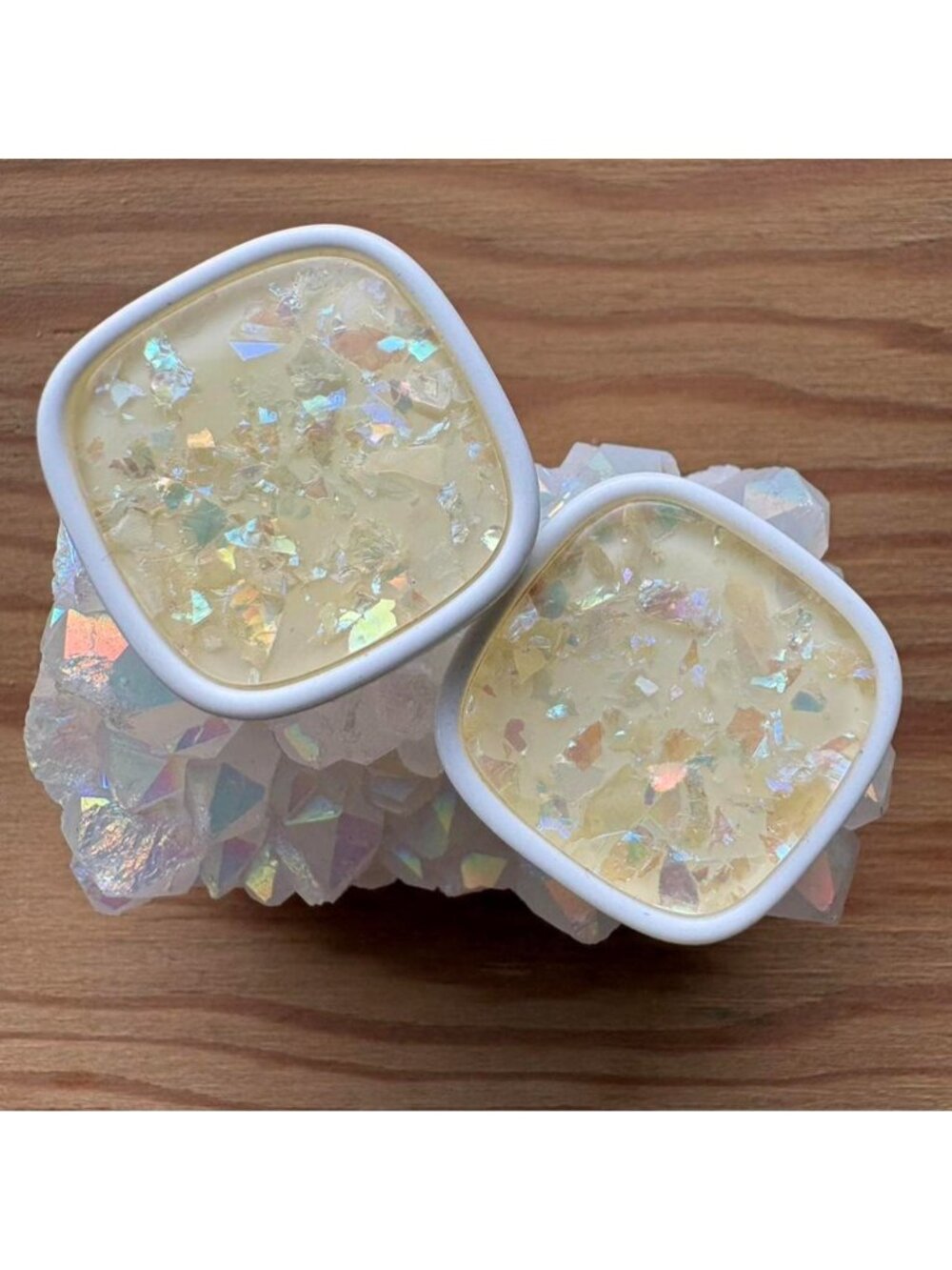 Vintage confetti iridescent resin earrings